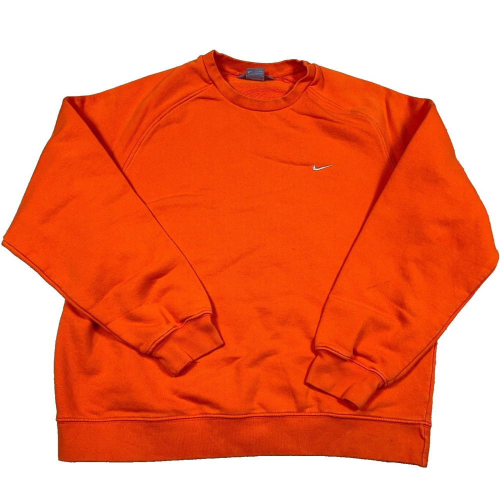 Vintage Y2K Nike Sweatshirt Men XL Orange Crewneck Sweater 2000s Cyber Adult